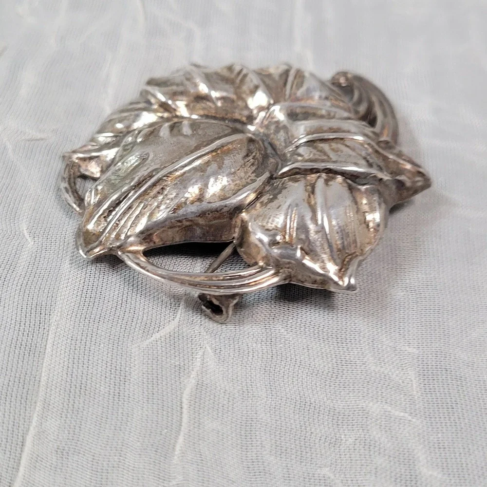 Vintage Sterling Silver Dimensional Floral Leaf Brooch Pin 11.45g